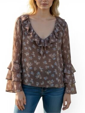 American Eagle Outfitters Floral Ruffle Top Large Boho Peasant Fairy Bell Sleeve
